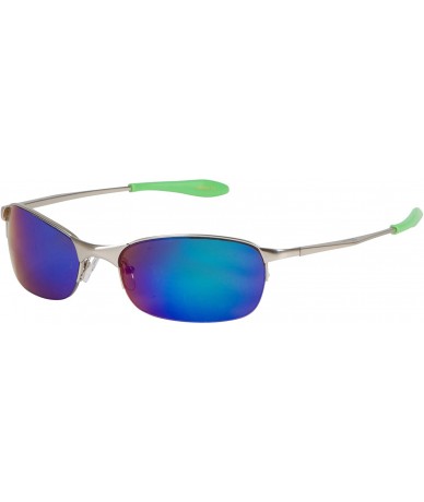 Oval Comfort Fit Wrap Style Sunglasses for Summer Outdoor Sports - Chrome Frame - Blue Flash - Green Tips - C311CGHB7NB $18.47