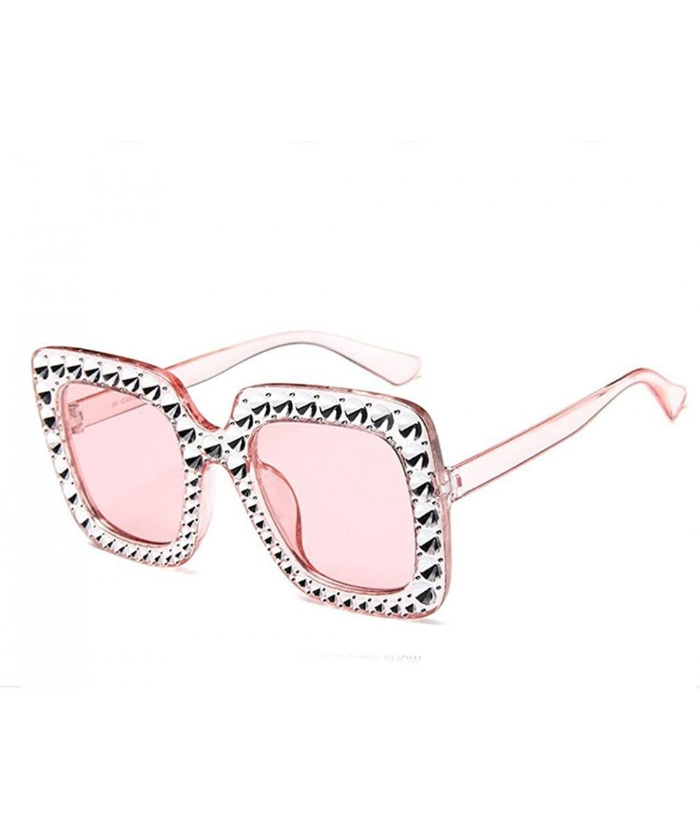 Square Sparkling Square Frame Rhinestone Sunglasses Fashion Retro Sunglasses - Pink - CJ199LNEL5G $60.38