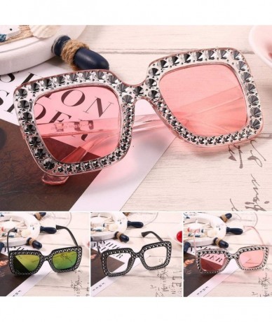 Square Sparkling Square Frame Rhinestone Sunglasses Fashion Retro Sunglasses - Pink - CJ199LNEL5G $60.38