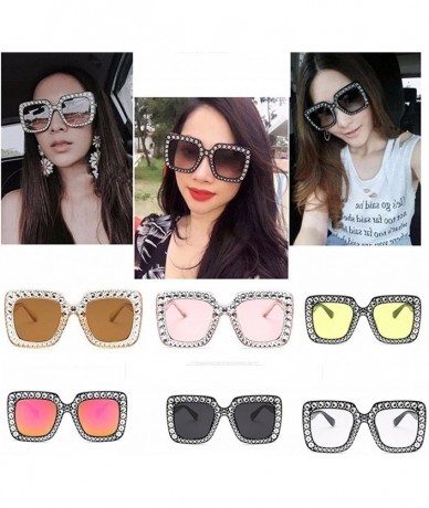 Square Sparkling Square Frame Rhinestone Sunglasses Fashion Retro Sunglasses - Pink - CJ199LNEL5G $60.38