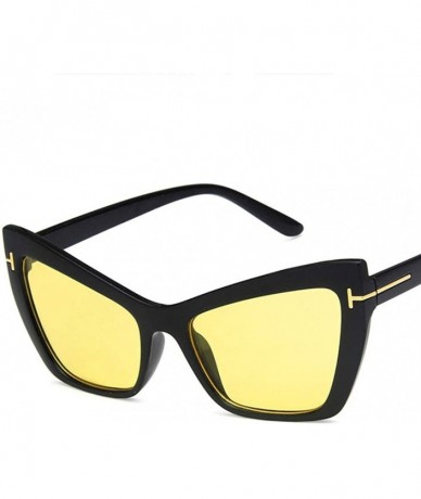 Rectangular Unisex Sunglasses Fashion Bright Black Grey Drive Holiday Rectangle Non-Polarized UV400 - Bright Black Yellow - C...