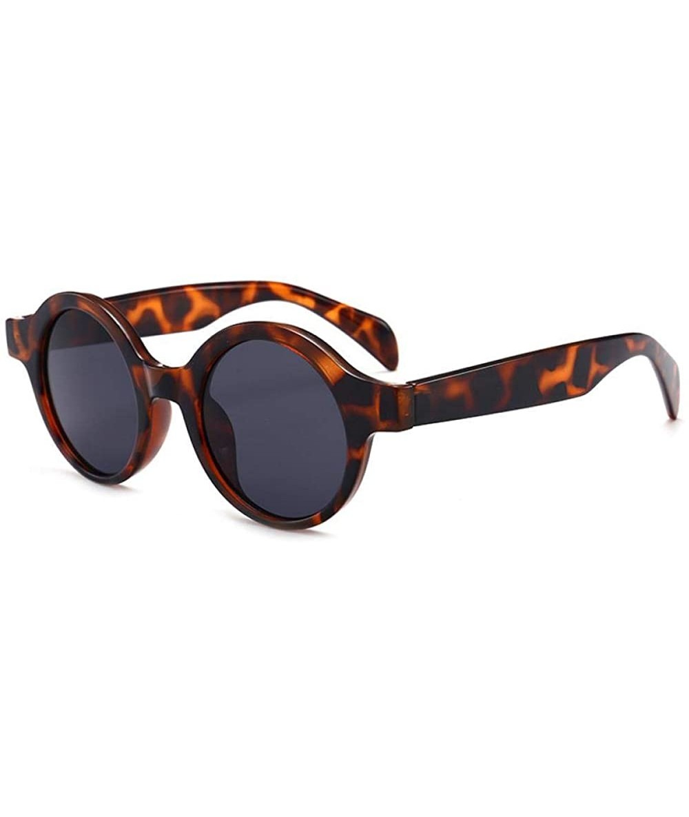 Oversized New Fashion Round Sunglasses Women Vintage Small Glasses Oculos De Sol Black - Leopard - C418XNH4SQX $17.38