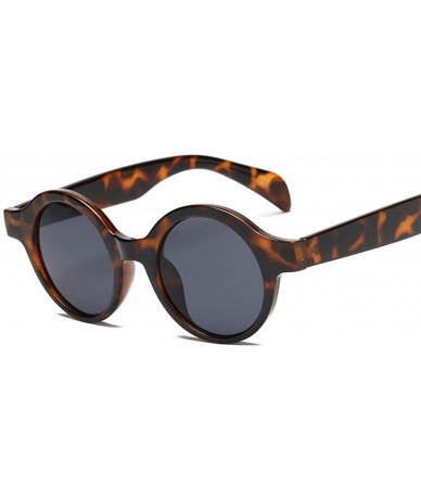 Oversized New Fashion Round Sunglasses Women Vintage Small Glasses Oculos De Sol Black - Leopard - C418XNH4SQX $17.38