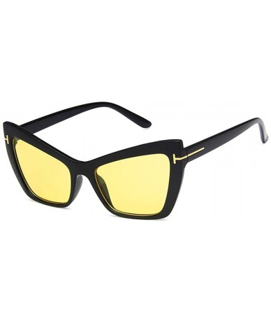 Rectangular Unisex Sunglasses Fashion Bright Black Grey Drive Holiday Rectangle Non-Polarized UV400 - Bright Black Yellow - C...