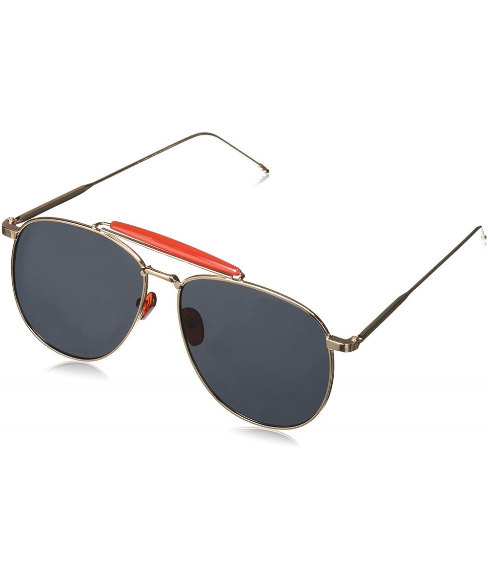 Aviator Oversize Metal Double Nose Bridge Ultra Slim Temple Super Flat Lens Aviator Sunglasses 57mm - Gold-red / Smoke - C712...