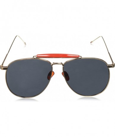 Aviator Oversize Metal Double Nose Bridge Ultra Slim Temple Super Flat Lens Aviator Sunglasses 57mm - Gold-red / Smoke - C712...