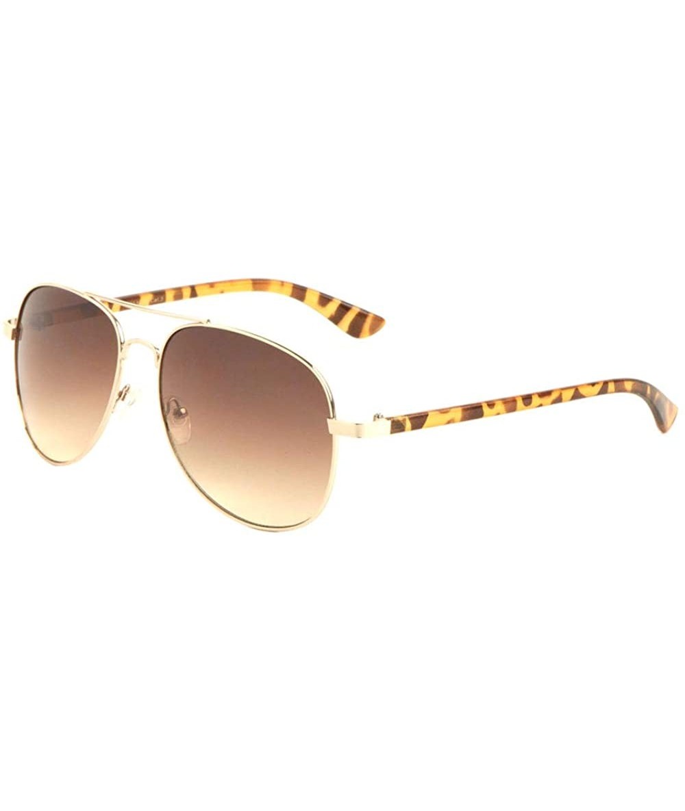 Aviator Round Thin Frame Classic Plastic Temple Aviator Sunglasses - Brown Demi - C3197WSY53L $26.14