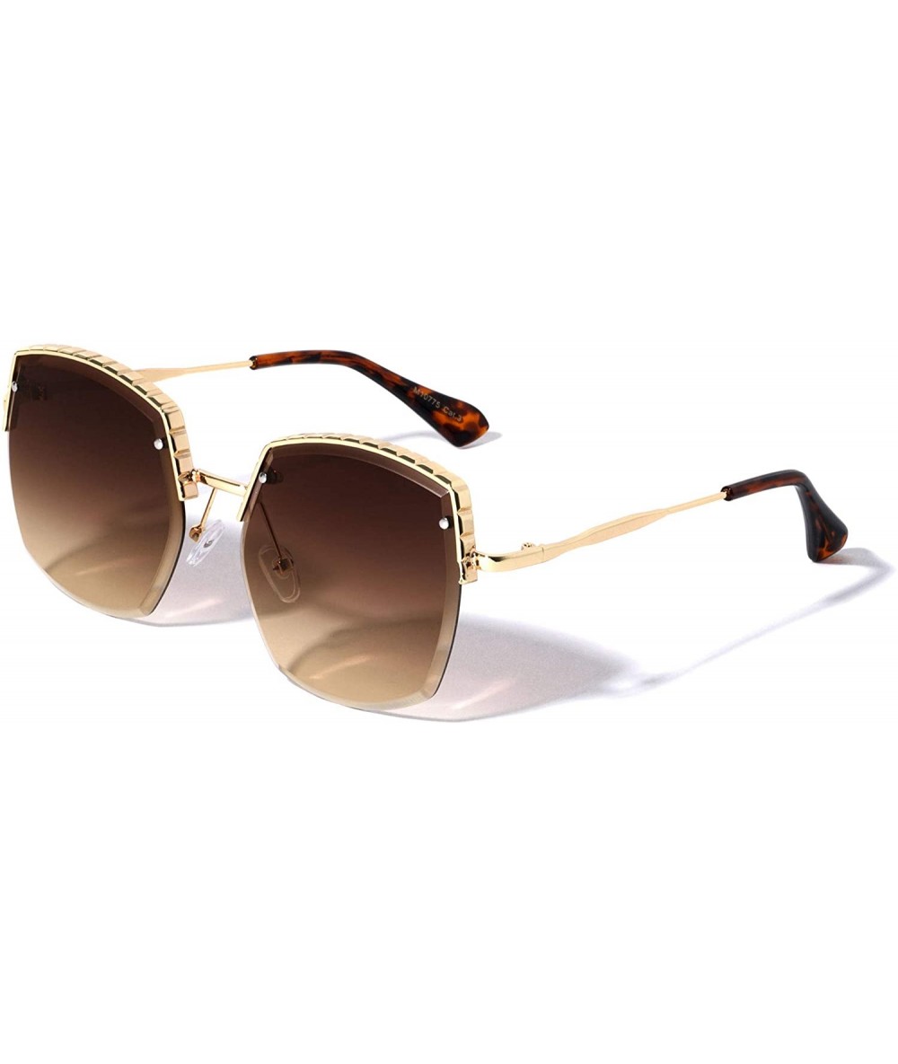 Rimless Geometric Semi-Rimless Diamond Edge Cut Lens Fashion Sunglasses - Brown - CV196KUMNTU $26.79