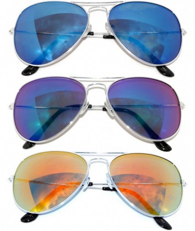 Aviator Classic Aviator Style Sunglasses Metal Silver Color Frame with Blue - Blue-Green - Red Lens - CF11MPTIMER $19.20