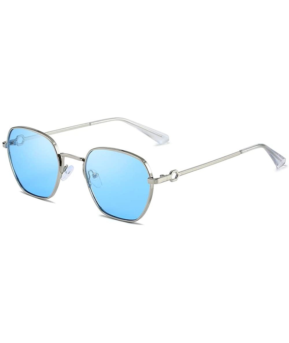 Rectangular Fashion Travel Outside Glasses Rectangular Half Frame Vintage Sun Glasses for Men/Women - Silver-blue - CI18WSKWT...