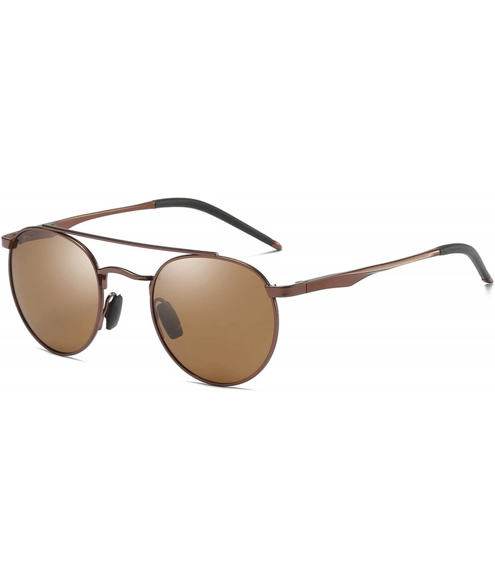 Round Unisex Vintage Round Sunglasses Double Bridge Men Women Polarized Aviator Sunglasses A540 - Tea-tea - CQ18IW98SAX $30.09