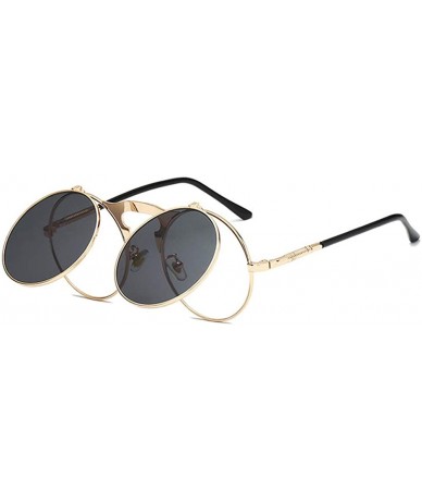 Goggle Retro Steampunk Goggles Glasses- Unisex Metal Frame Flip Up Round Sunglasses - Gold Frame Black Lens - CH18XHL9ER9 $18.40