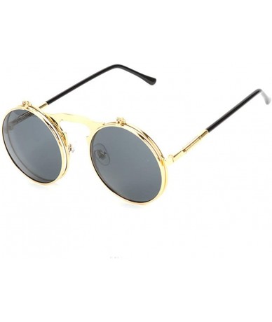 Goggle Retro Steampunk Goggles Glasses- Unisex Metal Frame Flip Up Round Sunglasses - Gold Frame Black Lens - CH18XHL9ER9 $18.40