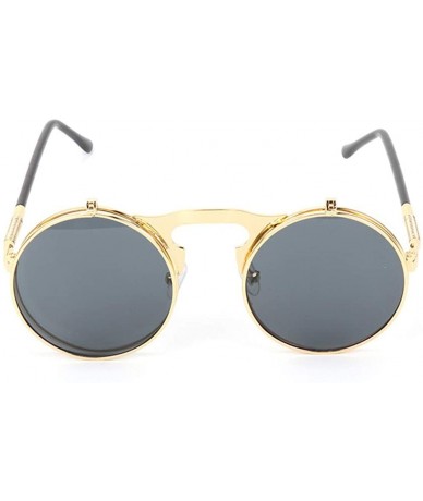 Goggle Retro Steampunk Goggles Glasses- Unisex Metal Frame Flip Up Round Sunglasses - Gold Frame Black Lens - CH18XHL9ER9 $18.40