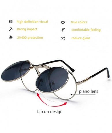 Goggle Retro Steampunk Goggles Glasses- Unisex Metal Frame Flip Up Round Sunglasses - Gold Frame Black Lens - CH18XHL9ER9 $18.40