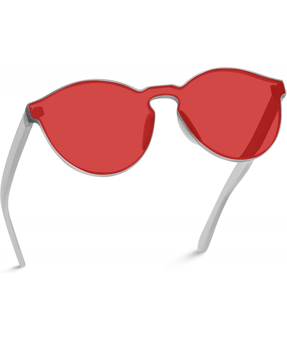 Round Round Full Flat Lens Mirrored Sunglasses - Clear Temples / Mirror Red/Orange Lens - CO18UT0Q7LQ $18.93