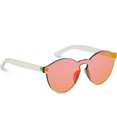 Round Round Full Flat Lens Mirrored Sunglasses - Clear Temples / Mirror Red/Orange Lens - CO18UT0Q7LQ $18.93