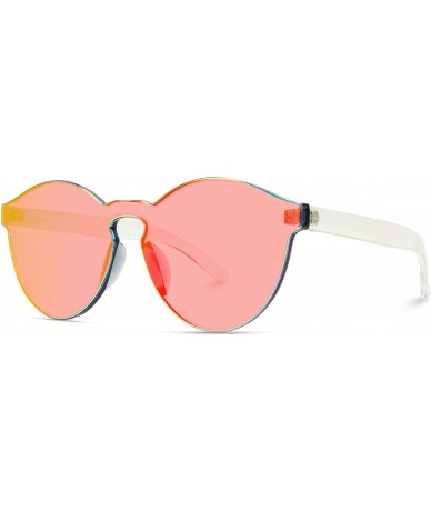 Round Round Full Flat Lens Mirrored Sunglasses - Clear Temples / Mirror Red/Orange Lens - CO18UT0Q7LQ $18.93