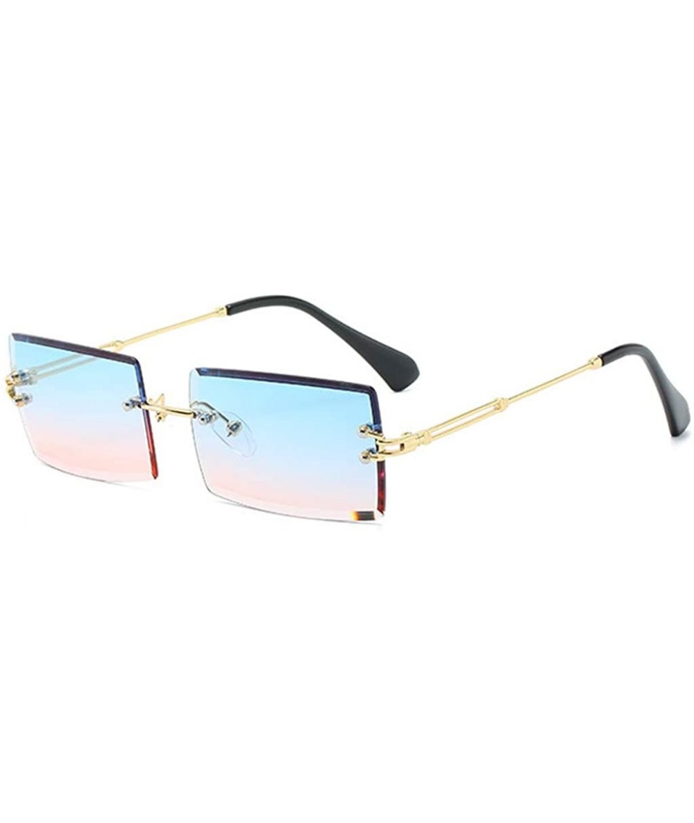 Square Frameless Cut Edge Square Sunglasses Men and Women Small Color Sun Glasses - Bp - CD18Y66OIWX $19.03