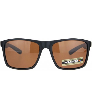 Rectangular Polarized Mens Wood Grain Arm Sport Horned Rim Sunglasses - Brown Wood Arm W/ Brown Lens - CV18NH9ZOC4 $22.58
