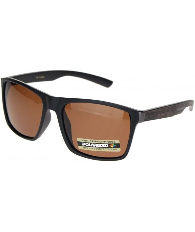 Rectangular Polarized Mens Wood Grain Arm Sport Horned Rim Sunglasses - Brown Wood Arm W/ Brown Lens - CV18NH9ZOC4 $22.58