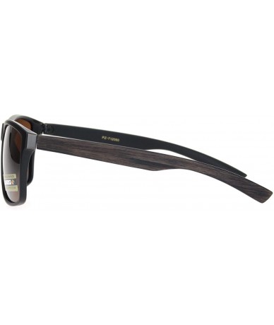 Rectangular Polarized Mens Wood Grain Arm Sport Horned Rim Sunglasses - Brown Wood Arm W/ Brown Lens - CV18NH9ZOC4 $22.58