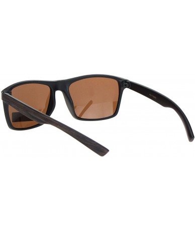 Rectangular Polarized Mens Wood Grain Arm Sport Horned Rim Sunglasses - Brown Wood Arm W/ Brown Lens - CV18NH9ZOC4 $22.58