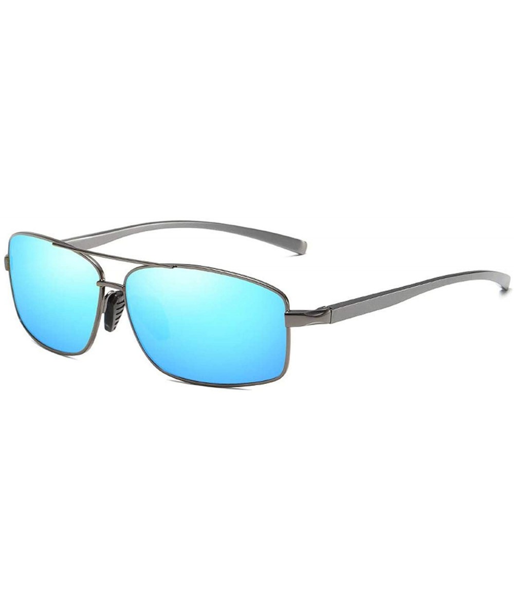 Square Men Polarized Sunglasses Classic Rectangle Sun Glasses Aluminum Magnesiu UV400 Eyewear - Grey Blue - C6199C5OTZH $56.33