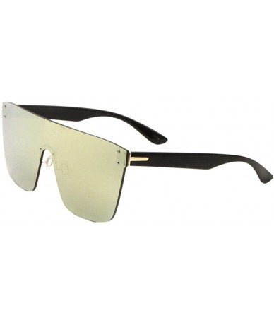 Aviator Large Flat Top Rimless Oversized One Piece Mono Shield Sunglasses - Black & Gold Frame - CJ1885ZZ5EY $19.64