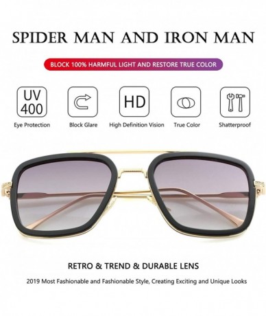 Square Tony Stark Sunglasses Vintage Square Metal Frame Eyeglasses for Men Women - Iron Man and Spider-Man Sun Glasses - CX18...