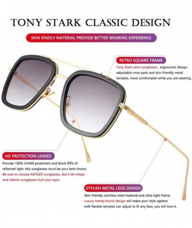 Square Tony Stark Sunglasses Vintage Square Metal Frame Eyeglasses for Men Women - Iron Man and Spider-Man Sun Glasses - CX18...