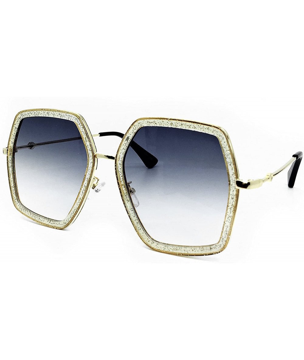 Oversized 8018 Premium Oversize XXL Women Retro Vintage Clear Brand Designer Square Sunglasses - Glitter Gold - CX18DM02E3G $...