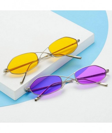 Square Vintage Brand Small Metal Frame Women Square Punk Sunglasses uv400 - Purple - CO18NLKMHS3 $23.35