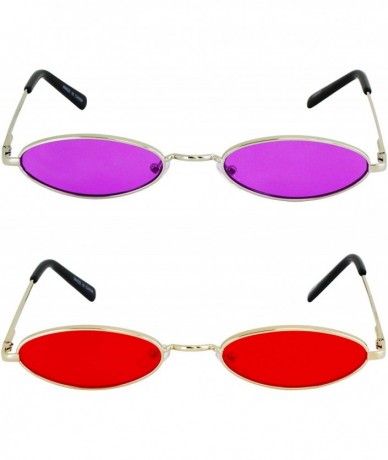 Oval Small Tiny Oval Vintage Sunglasses for Women Metal Frames Designer Gothic Glasses - Purple and Red - CV18U96UOAL $28.60