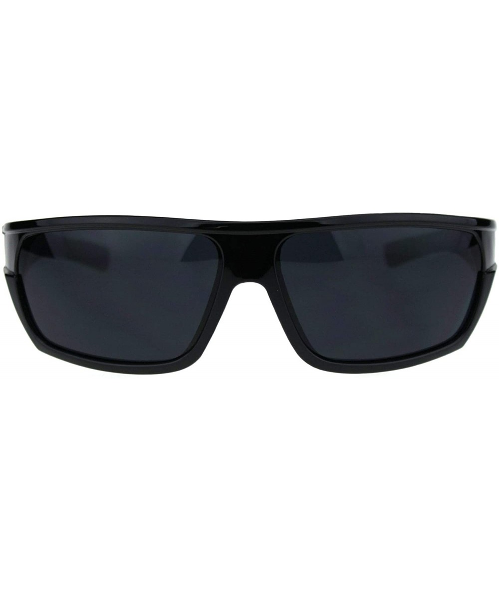 Rectangular Mens All Black Gangster Flattop Retro Biker Sunglasses - Shiny Black - C818QT0T5WH $18.74