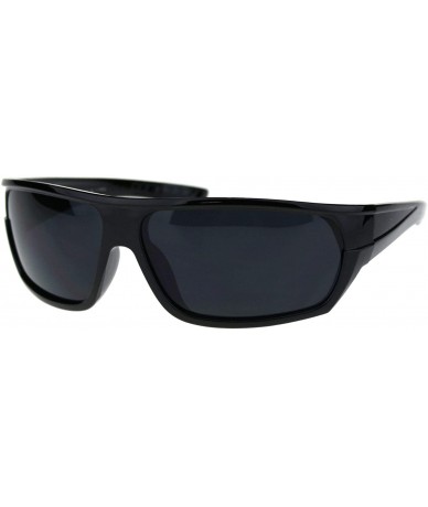 Rectangular Mens All Black Gangster Flattop Retro Biker Sunglasses - Shiny Black - C818QT0T5WH $18.74