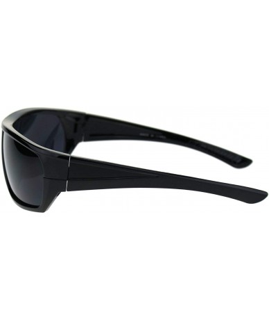 Rectangular Mens All Black Gangster Flattop Retro Biker Sunglasses - Shiny Black - C818QT0T5WH $18.74