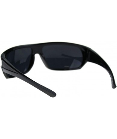 Rectangular Mens All Black Gangster Flattop Retro Biker Sunglasses - Shiny Black - C818QT0T5WH $18.74