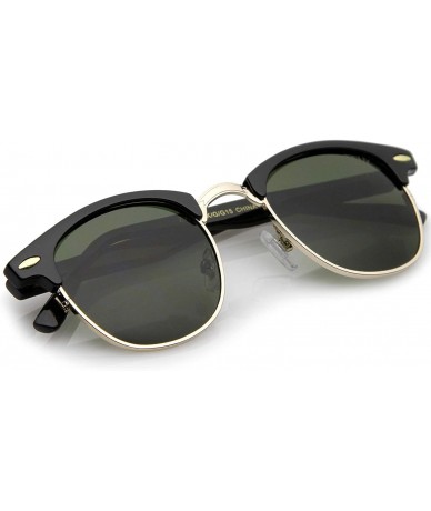 Rimless Classic Horn Rimmed Neutral Colored Lens Semi-Rimless Sunglasses 49mm - Black-gold / Green - CY12NRZT1N3 $19.71