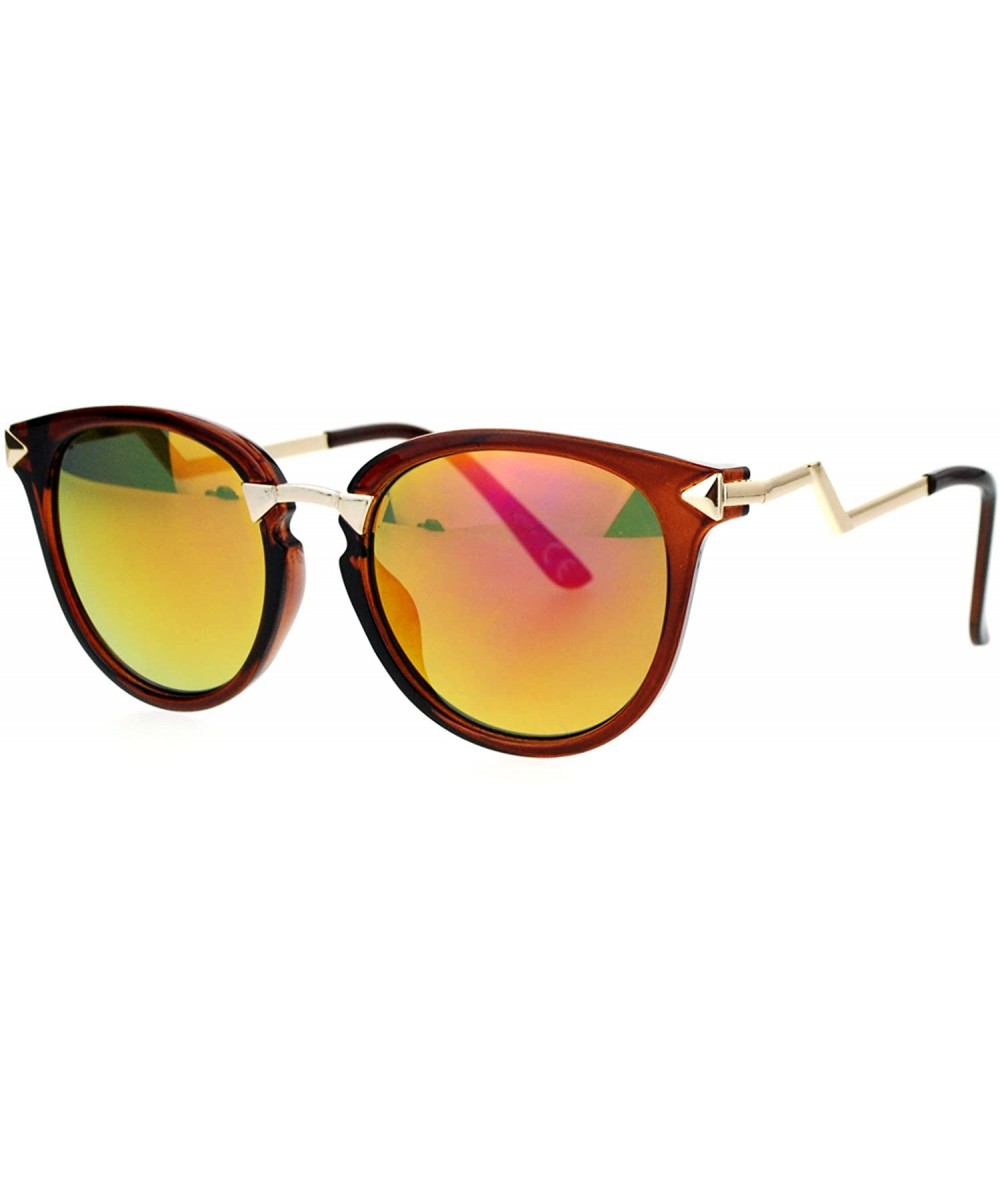 Wayfarer Mirrored Lens Crooked Bolt Arrow Arm Horn Rim Retro Sunglasses - Brown Fuchsia - CZ12D7IOLC1 $23.22