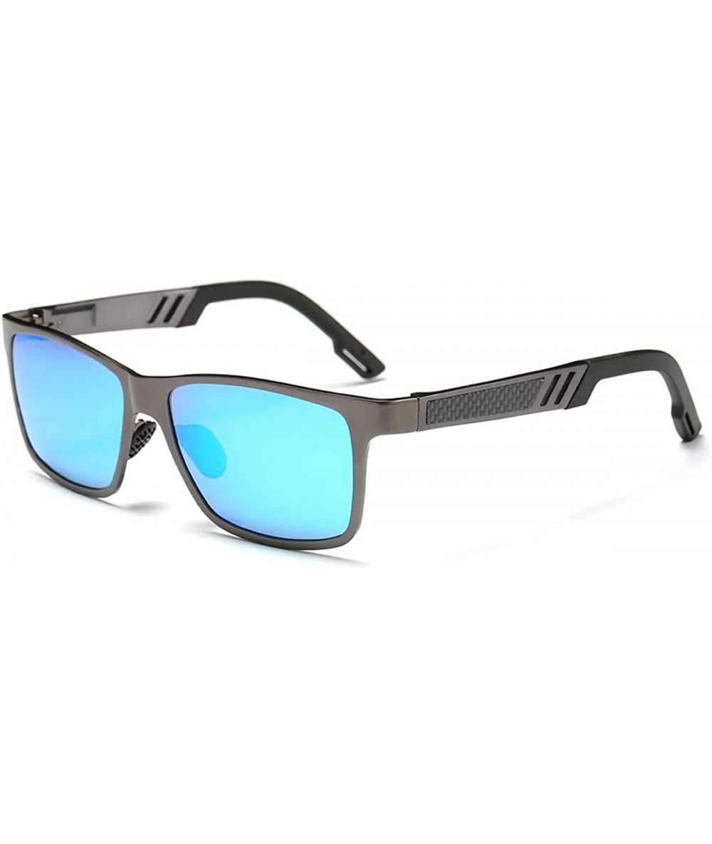 Sport Classic Oversized Polarized Men Big Square Sport Aluminum Drving Riding Cycling Sunglasses - Gun & Blue - CN189SI0MCR $...