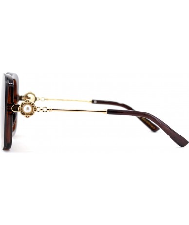 Oversized Womens Pearl Brooch Jewel Hinge Designer Fashion Sunglasses - All Brown - CN18U0KUO03 $23.20