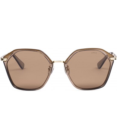 Square Women Sunglasses Polarized Retro Summer Shades - Brown 36-37 - C218EDI2DDI $43.53