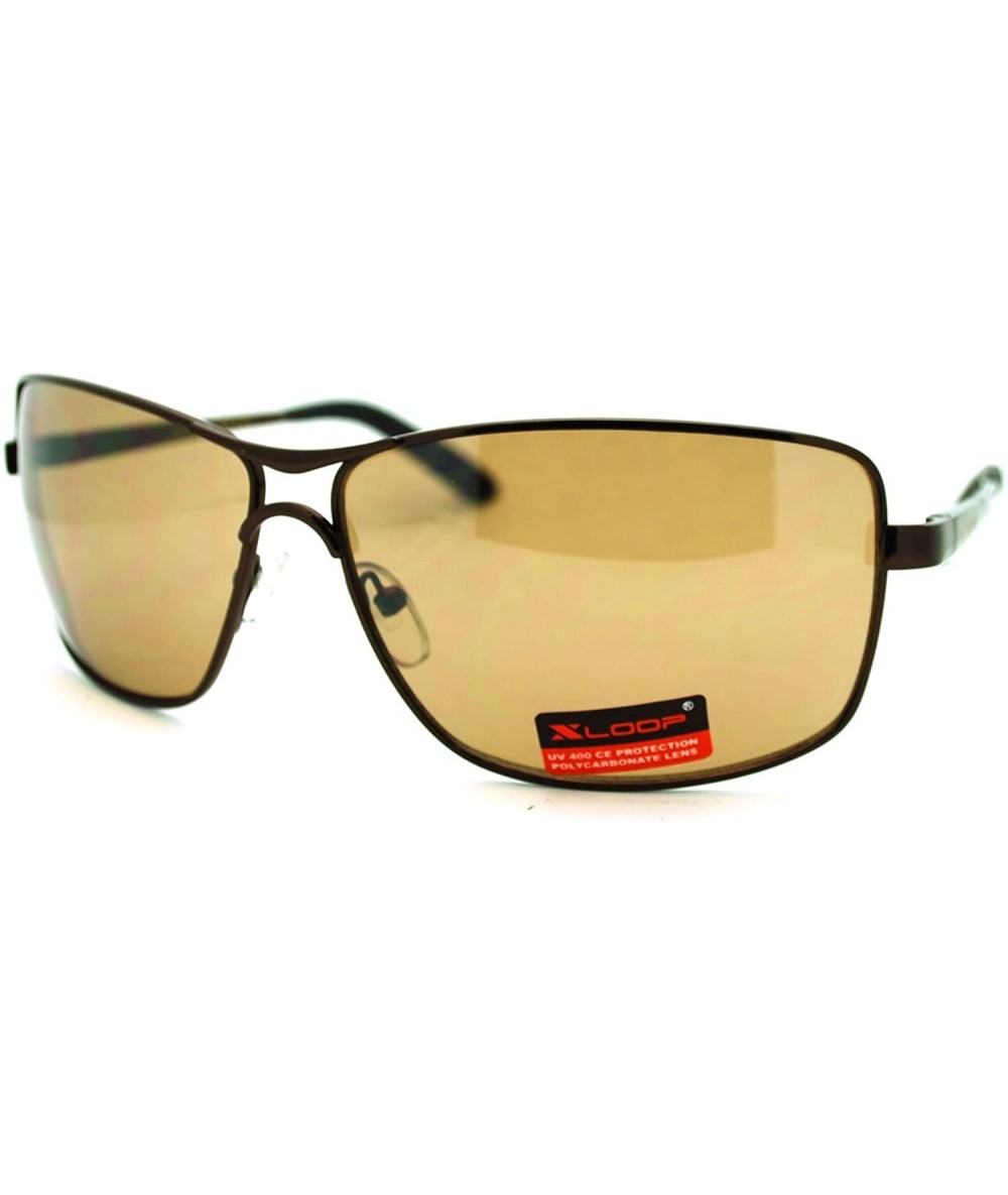 Square Men's Sunglasses Square Rectangular Metal Spring Hinge - Brown - CU11N0WMQ95 $17.66