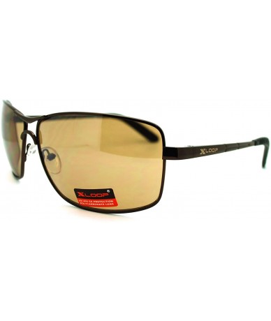 Square Men's Sunglasses Square Rectangular Metal Spring Hinge - Brown - CU11N0WMQ95 $17.66