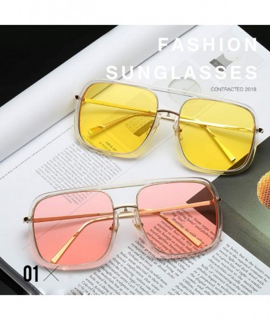 Oversized Oversized Pilot Glasses Square Vintage Fashion Designer glasses for Men Women Black Frame Transparrent - Pink - CB1...