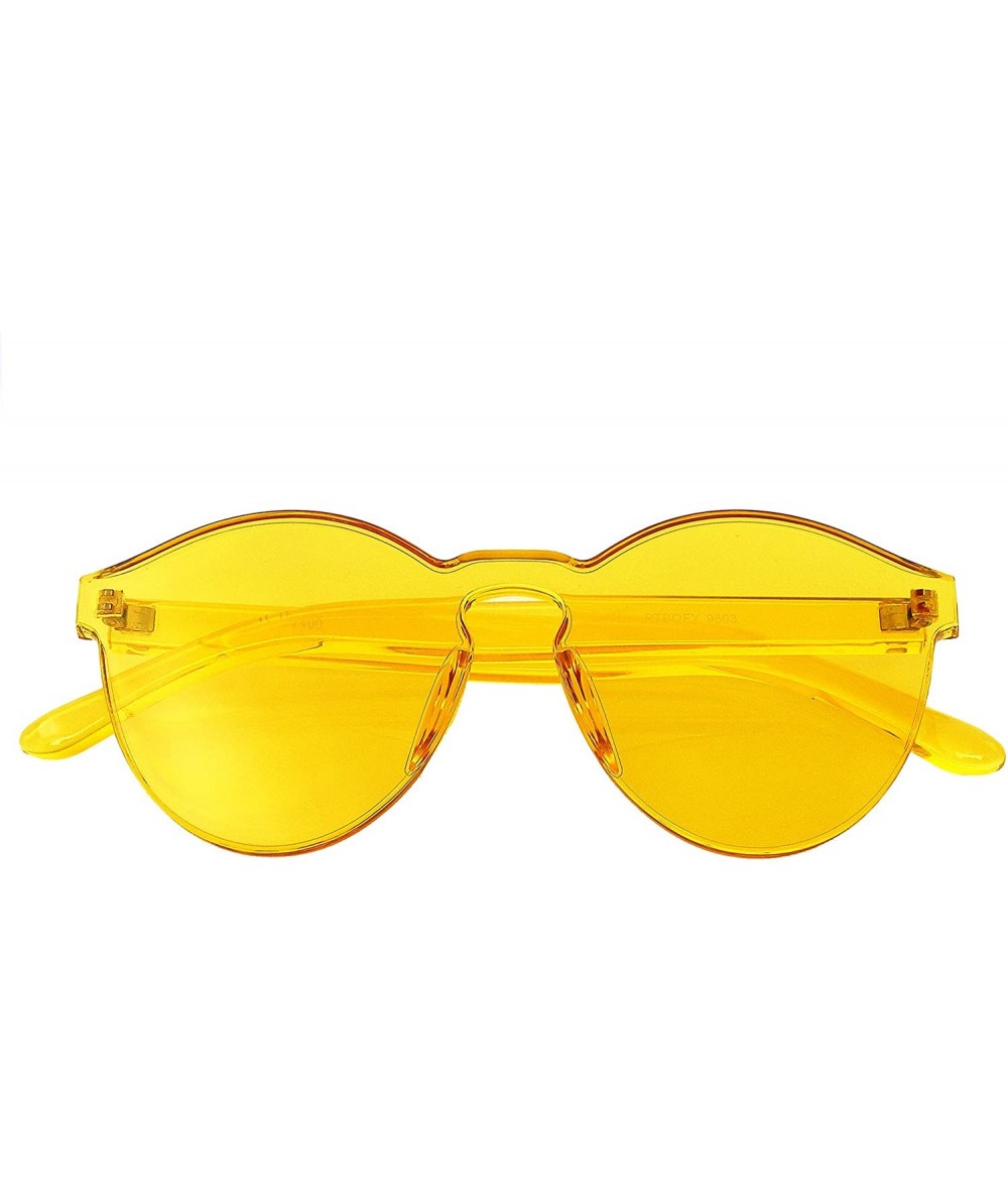 Round Mono Block Rimless PC Color Tone Lens Sunglasses Eyewear Glasses - Yellow - CC18KKISGLG $18.83