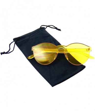 Round Mono Block Rimless PC Color Tone Lens Sunglasses Eyewear Glasses - Yellow - CC18KKISGLG $18.83