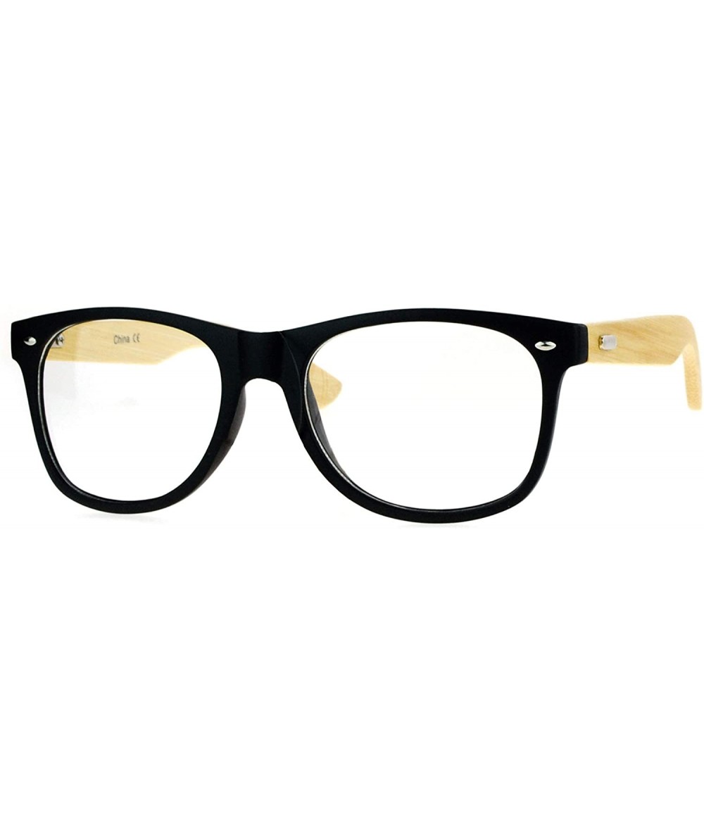 Wayfarer Bamboo Wood Arm Hipster Horn Rim Eco Eye Glasses - Matte Black - CS12N3548GH $19.76