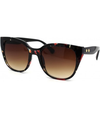 Oversized Womens Thick Oversize Cat Eye Shape Designer Sunglasses - Dark Floral Brown - CW18YTNYLXU $19.29